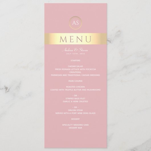 Modernes Dusty Rose Wedding Menu Menükarte (Vorderseite)