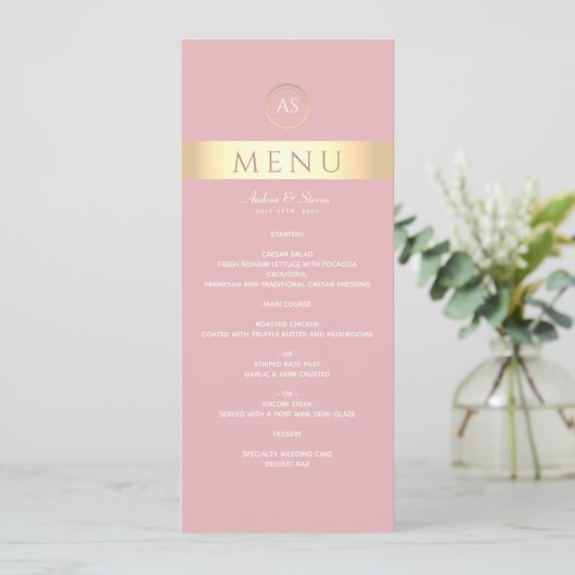 Modernes Dusty Rose Wedding Menu Menükarte (Stehend Vorderseite)