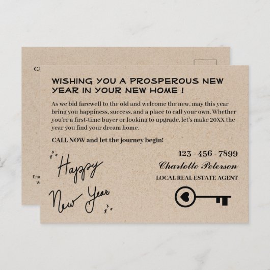 Modernes echtes Anwesen Neujahrsfeiertag Postkarte (Vorne/Hinten)