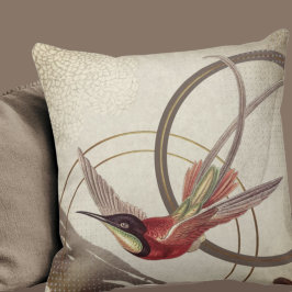 Modernes Ecru Hummingbird Design | Taupe Kissen