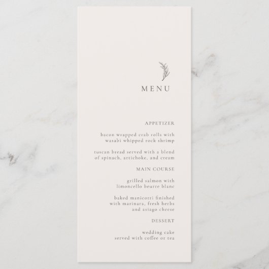 Modernes Ecru Olive Branch Wedding Menu Menükarte (Vorderseite)