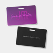 Modernes Editierbares Mit Monogramm Text & Lila Om Ausweis (Vorder- & Rückseite)