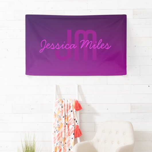 Modernes Editierbares Mit Monogramm Text & Lila Om Banner (Insitu)