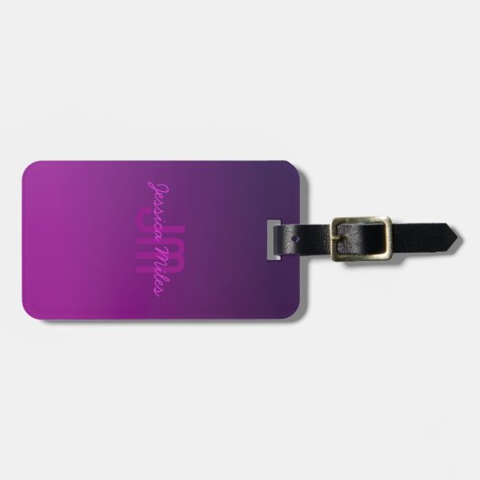 Modernes Editierbares Mit Monogramm Text & Lila Om Gepäckanhänger (Vorderseite horizontal)