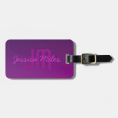 Modernes Editierbares Mit Monogramm Text & Lila Om Gepäckanhänger (Vorderseite horizontal)