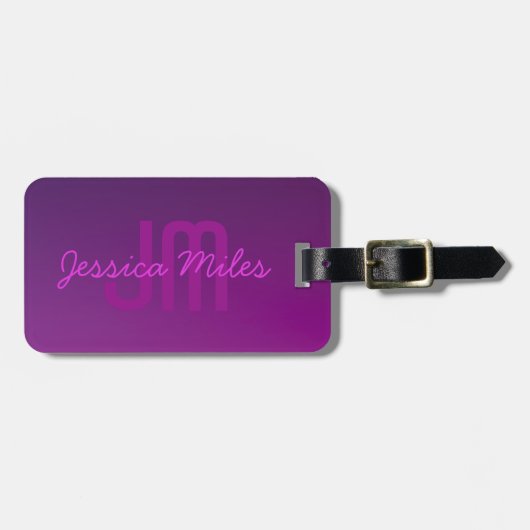 Modernes Editierbares Mit Monogramm Text & Lila Om Gepäckanhänger (Vorderseite horizontal)