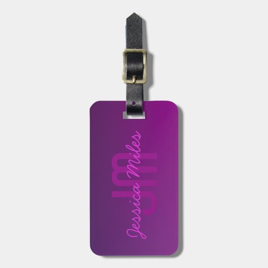 Modernes Editierbares Mit Monogramm Text & Lila Om Gepäckanhänger (Vorderseite vertikal)