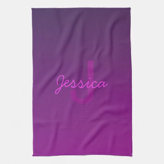Modernes Editierbares Mit Monogramm Text & Lila Om Geschirrtuch (Vertikal)