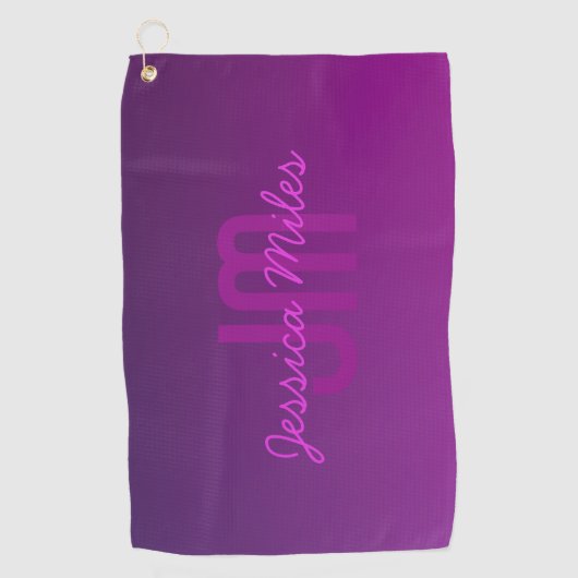 Modernes Editierbares Mit Monogramm Text & Lila Om Golfhandtuch (Vorderseite)