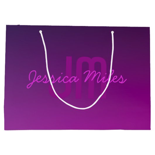 Modernes Editierbares Mit Monogramm Text & Lila Om Große Geschenktüte (Rückseite)