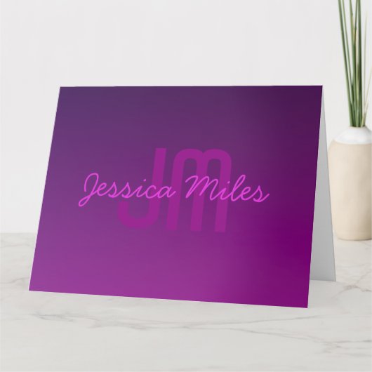 Modernes Editierbares Mit Monogramm Text & Lila Om Karte (Vorderseite)