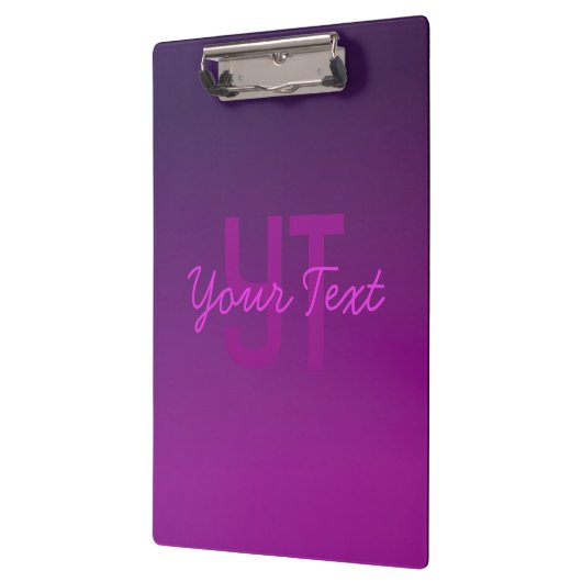 Modernes Editierbares Mit Monogramm Text & Lila Om Klemmbrett (Links)