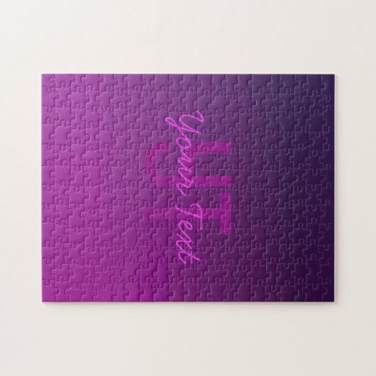 Modernes Editierbares Mit Monogramm Text & Lila Om Puzzle (Horizontal)