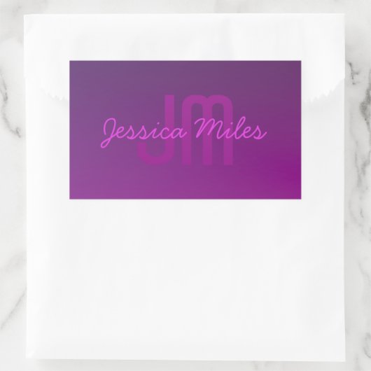 Modernes Editierbares Mit Monogramm Text & Lila Om Rechteckiger Aufkleber (Tasche)