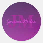 Modernes Editierbares Mit Monogramm Text & Lila Om Runder Aufkleber (Vorderseite)