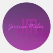 Modernes Editierbares Mit Monogramm Text & Lila Om Runder Aufkleber (Vorderseite)