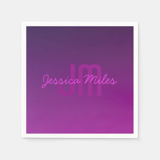 Modernes Editierbares Mit Monogramm Text & Lila Om Serviette (Vorderseite)