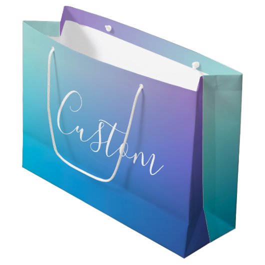 Modernes Editierbares Skriptschreiben | Farbenfroh Große Geschenktüte (Vorderseite Schrägansicht)