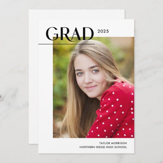 Modernes Editorial 2025 Grad 1-Foto Abschluss Einladung (Vorne/Hinten)