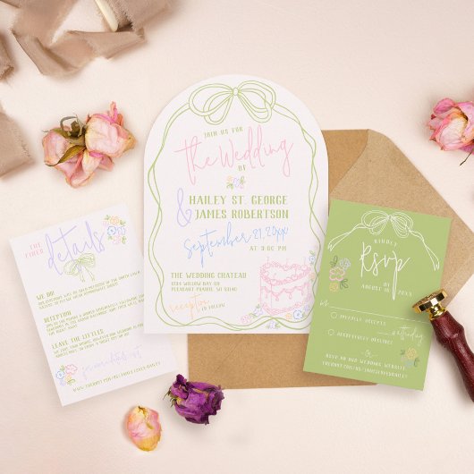 Modernes, eigenhändig gezeichnetes Bogen PASTEL Ho Begleitkarte