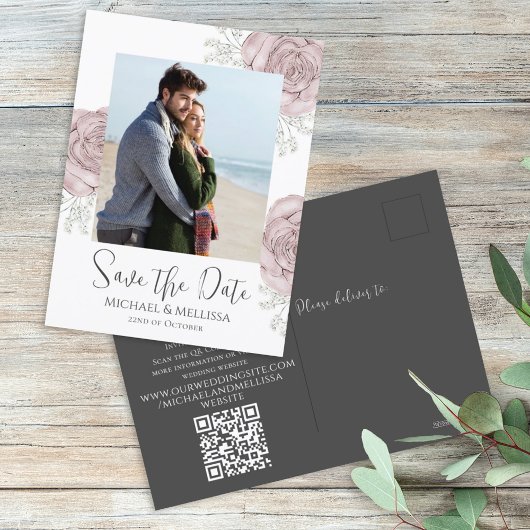 Modernes Einfach-Dusty-Rose Foto QR-Code Postkarte