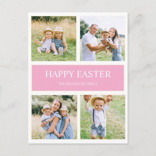 Modernes, einfach rosa Happy Easter 4 Familienhote Postkarte (Vorderseite)