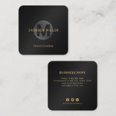 Modernes Einfach-Schwarz-Gold-Monogramm Beruflich Quadratische Visitenkarte (Vorne/Hinten)
