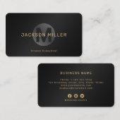 Modernes Einfach-Schwarz-Gold-Monogramm Beruflich Visitenkarte (Vorne/Hinten)