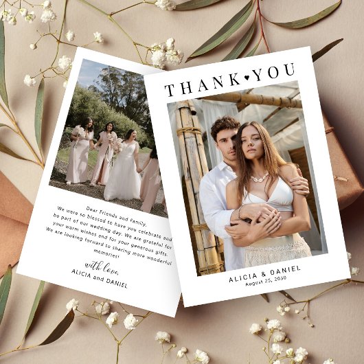 Modernes, einfaches 2 Foto Dankeskarte