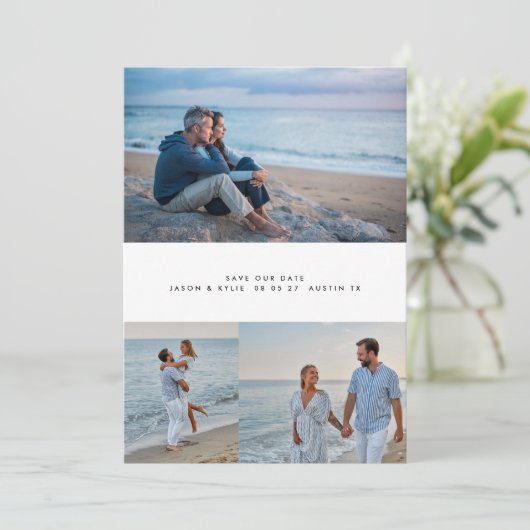 modernes einfaches 4-Collage-Foto Save The Date (Stehend Vorderseite)