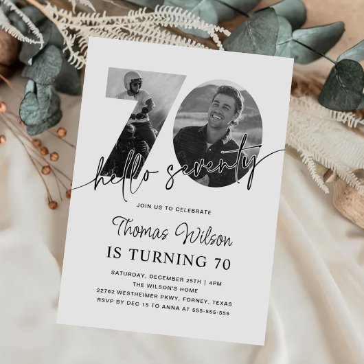 Modernes, einfaches 70. Geburtstags-Foto Einladung