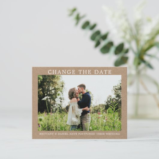 Modernes Einfaches Ändern des Datums Foto Kraft Postkarte (Stehend Vorderseite)