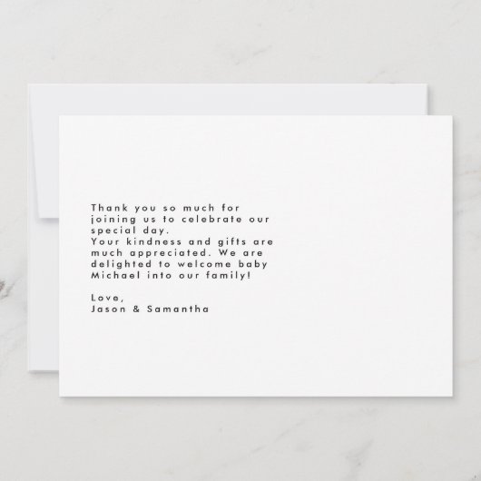 Modernes, einfaches Arch-Liebe & dank Baby Dusche Dankeskarte (Rückseite)