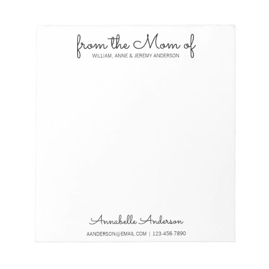 Modernes einfaches Basisskript aus der Mama Mutter Notizblock (Vorderseite)