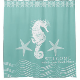 Modernes einfaches Beach House Seepferd Starfish Duschvorhang