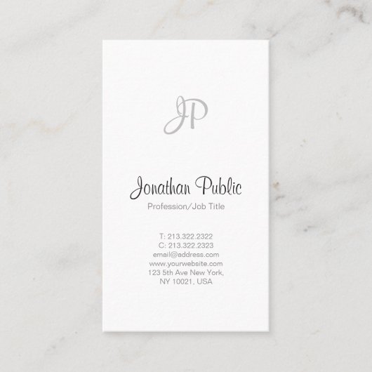 Modernes einfaches berufliches elegantes weißes visitenkarte (Vorderseite)