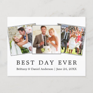 Modernes, einfaches Best Day Ever Wedding 3 Foto Postkarte