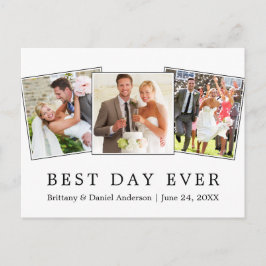 Modernes, einfaches Best Day Ever Wedding 3 Foto Postkarte