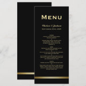 Modernes einfaches Black Gold Wedding Menü Menükarte (Vorne/Hinten)