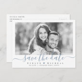 Modernes, einfaches, blaues Skript-Foto Save the D Postkarte (Vorne/Hinten)