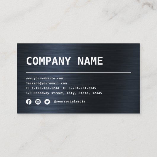 Modernes, einfaches Blue Metal beruflich Visitenkarte (Rückseite)