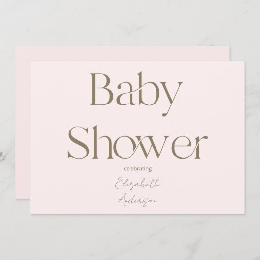 Modernes & einfaches Blush and Gold Baby Dusche Einladung (Vorne/Hinten)
