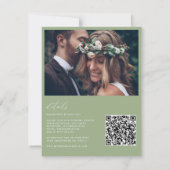 Modernes Einfaches Boho Sage Green Foto Hochzeit e Einladung (Rückseite)