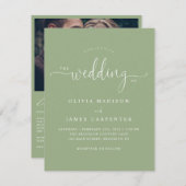 Modernes Einfaches Boho Sage Green Foto Hochzeit e Einladung (Vorne/Hinten)