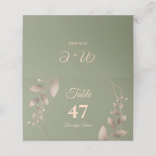 Modernes, einfaches botanisches, elegantes Salbei- Platzkarte (Außenseite Aufgefaltet)