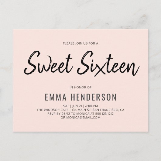 Modernes, einfaches Brush 16 . Geburtstag Einladungspostkarte (Vorderseite)