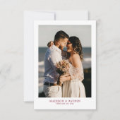 Modernes Einfaches Burgund mit Foto Wedding Dankeskarte (Vorderseite)