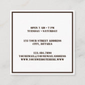 Modernes, einfaches Café Brookaffee Bohnen Quadratische Visitenkarte (Rückseite)