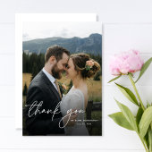 Modernes, einfaches Calligraphie-Foto Hochzeit Dankeskarte