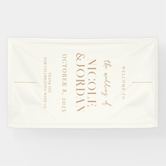 Modernes, einfaches Chic Ivory Tan Wedding Willkom Banner (Horizontal)